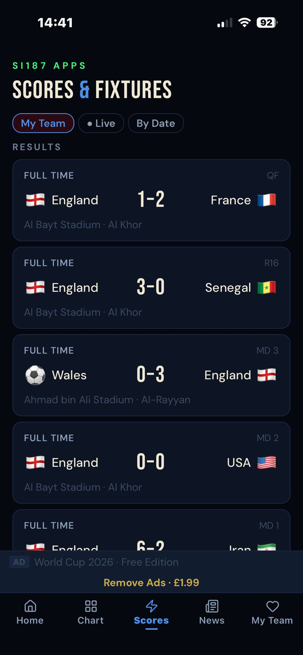WC26: The Journey scores and fixtures list view