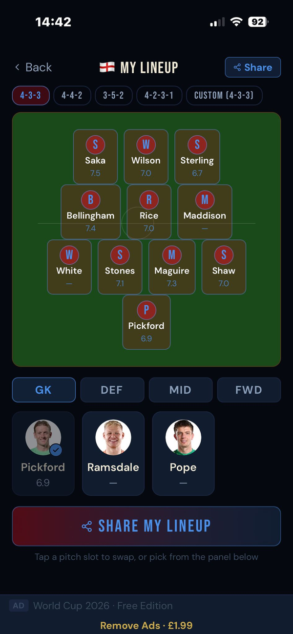 WC26: The Journey lineup builder with formation selection